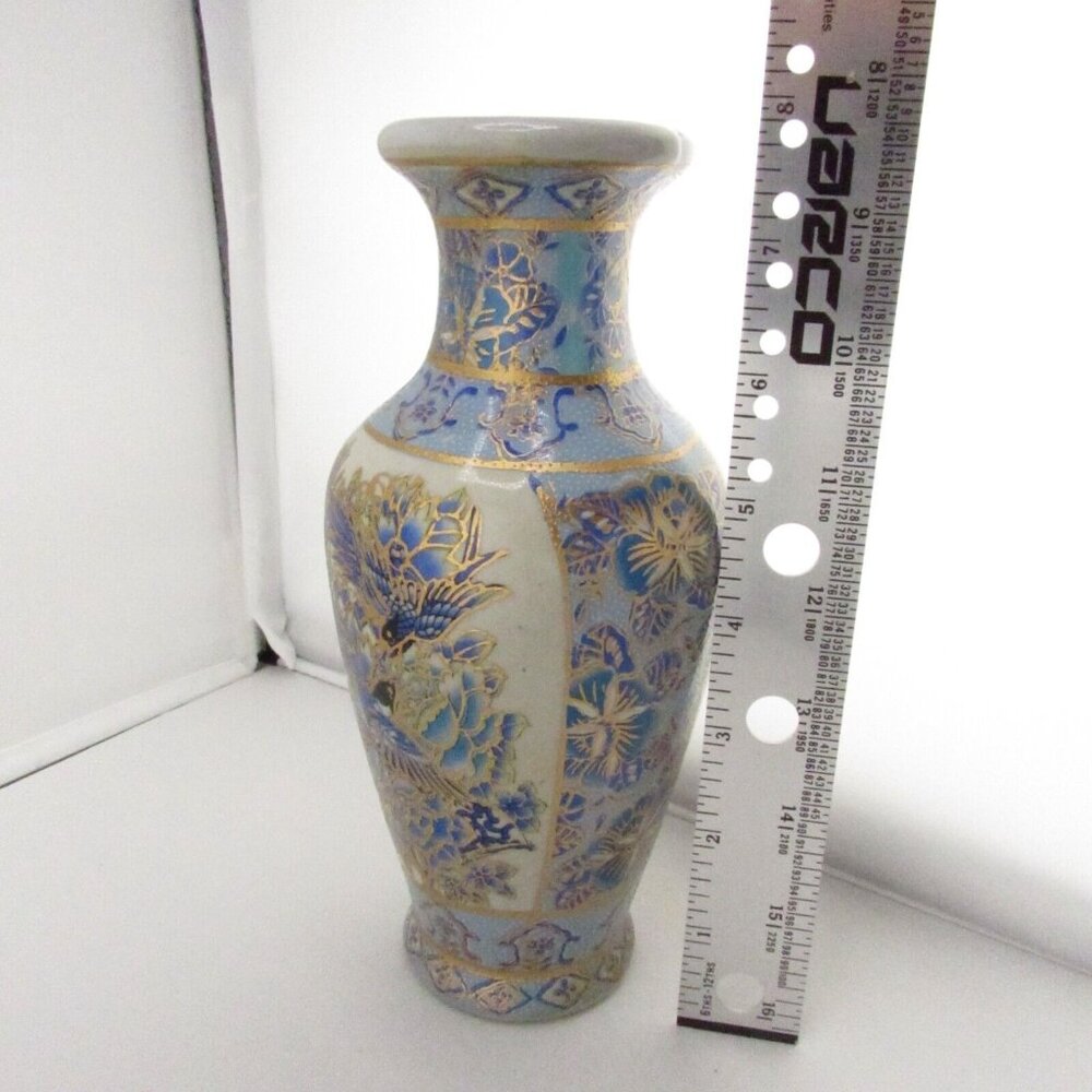 ANTIQUE ORIENTAL GILDED AND HANDPAINTED CERAMIC VASE Birds of paradise - Picture 12 of 12